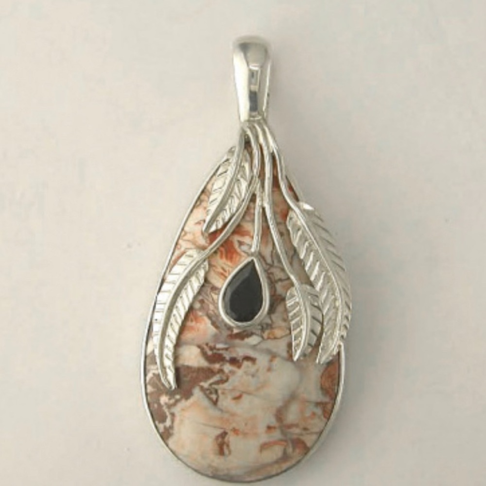 SAJEN-NEW Mexican Crazy Lace & Garnet Pendant SS